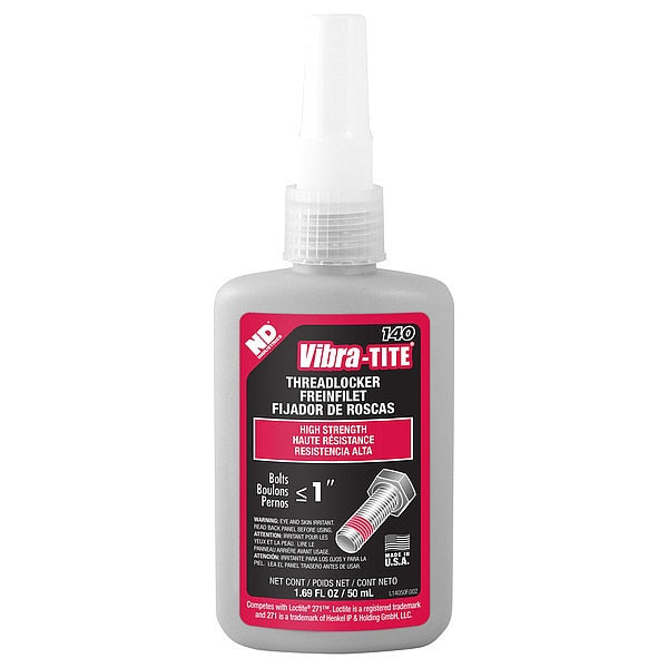 Threadlocker, VIBRA-TITE 140, Red, High Strength, Liquid, 50 mL Bottle