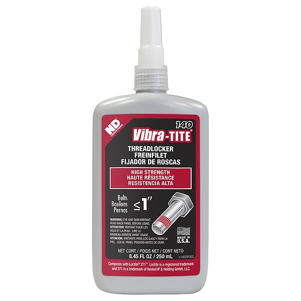 Threadlocker, VIBRA-TITE 140, Red, High Strength, Liquid, 250 mL Bottle