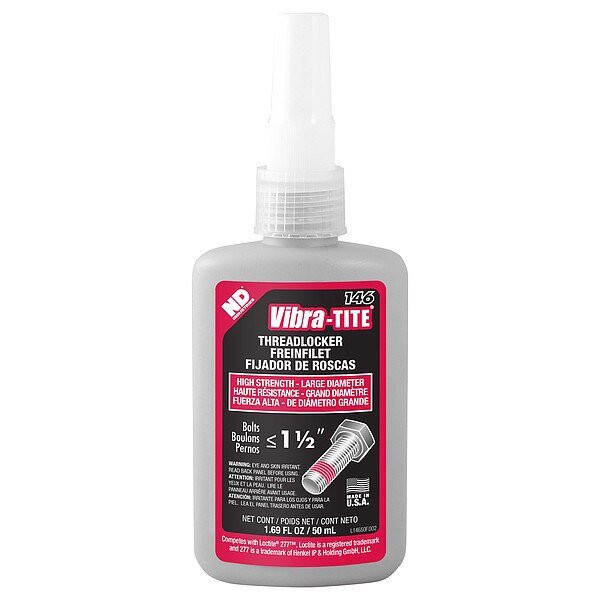 Threadlocker, VIBRA-TITE 146, Red, High Strength, Liquid, 50 mL Bottle