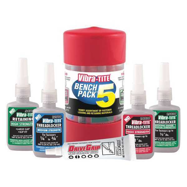 Bench Pack 5, Threadlockers (3), Retaining Compound, Anti Cam-Out Fluid, 5-Piece Assortment