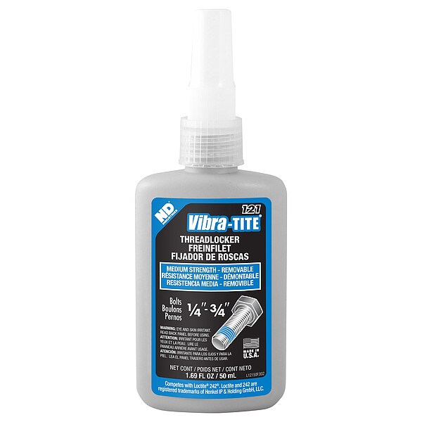 Threadlocker, VIBRA-TITE 121, Blue, Medium Strength, Liquid, 50 mL Bottle