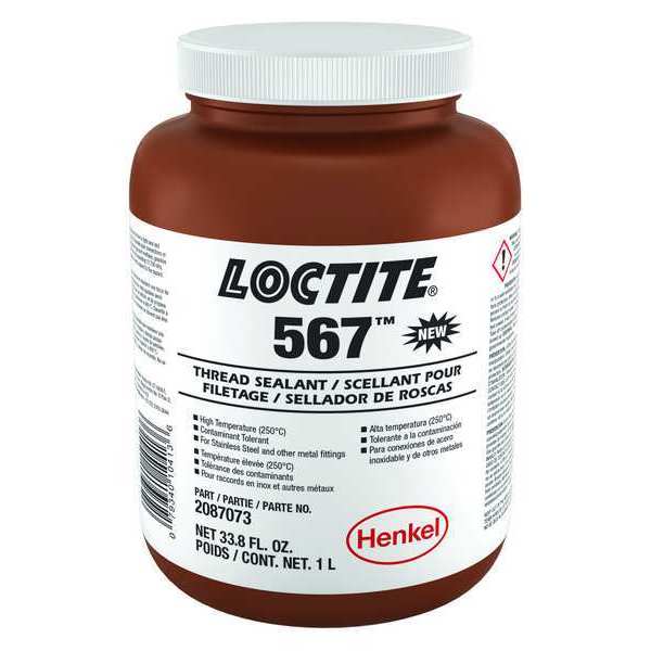 Pipe Thread Sealant, 1L, Bottle, Low, White Loctite 567 Thread Sealant