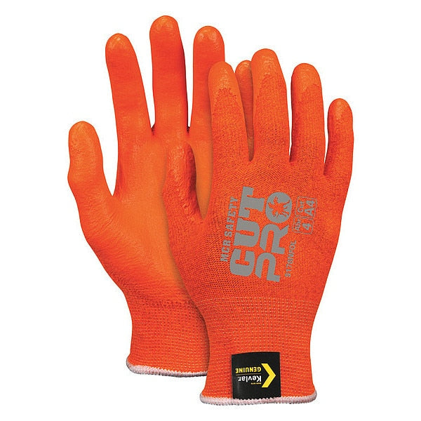 Hi-Vis Cut Resistant Coated Gloves, A4 Cut Level, Foam Nitrile, 2XL, 1 PR