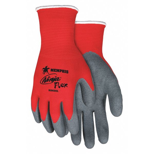 Latex Coated Gloves, Palm Coverage, Red/Gray, L, PR