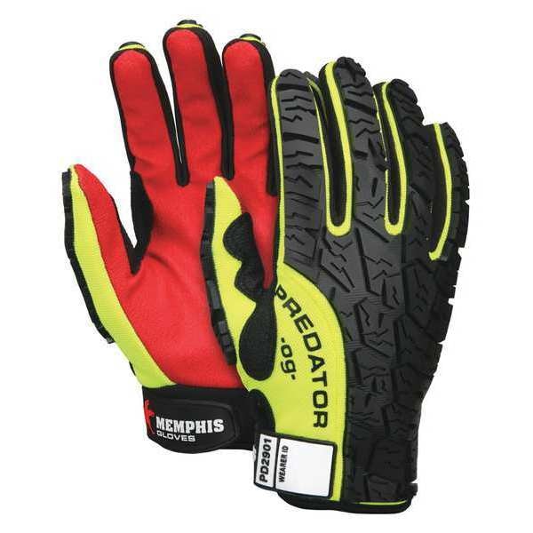 Hi-Vis Mechanics Gloves, 2XL, Lime/Green/Red, Polyurethane, Spandex Lime Fabric/TPR