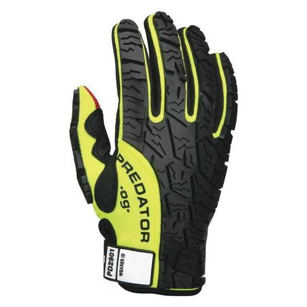 Hi-Vis Mechanics Gloves, L, Lime/Green/Red, Polyurethane, Spandex Lime Fabric/TPR