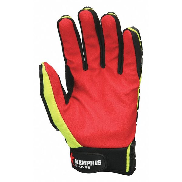 Hi-Vis Mechanics Gloves, L, Lime/Green/Red, Polyurethane, Spandex Lime Fabric/TPR