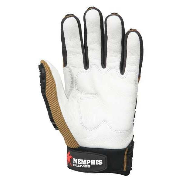Mechanics Gloves, L, White/Brown/Red, Padded, Spandex Fabric/TPR