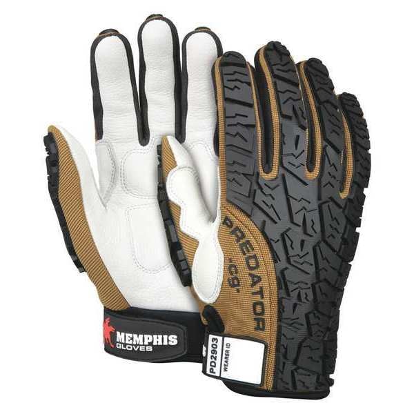 Mechanics Gloves, L, White/Brown/Red, Padded, Spandex Fabric/TPR