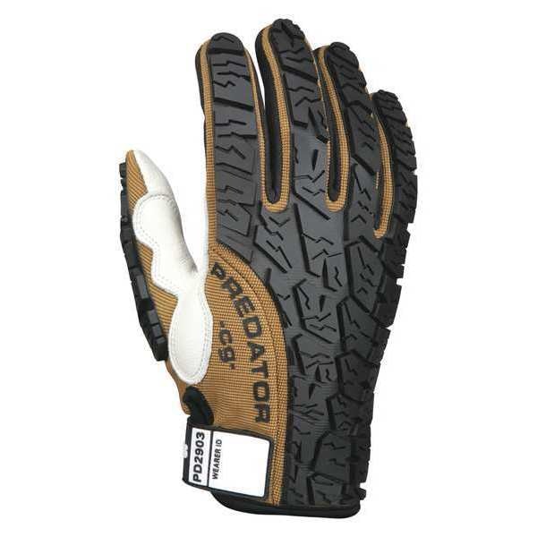 Mechanics Gloves, L, White/Brown/Red, Padded, Spandex Fabric/TPR