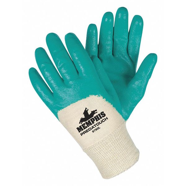 Nitrile Coated Gloves, 3/4 Dip Coverage, White/Green, L, PR