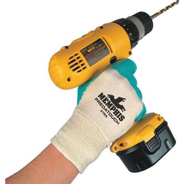 Nitrile Coated Gloves, 3/4 Dip Coverage, White/Green, L, PR