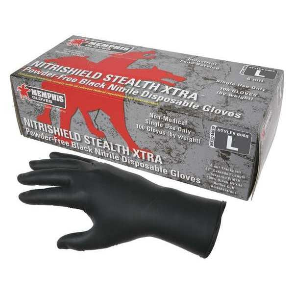 Disposable Industrial/Food Grade Gloves, Nitrile, Powder Free, Black, 2XL, 100 PK