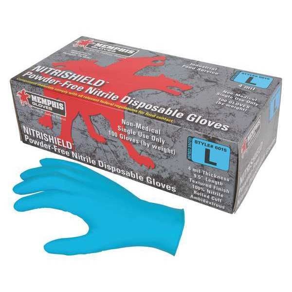 Disposable Industrial/Food Grade Gloves, Nitrile, Powder Free, Blue, 100 PK