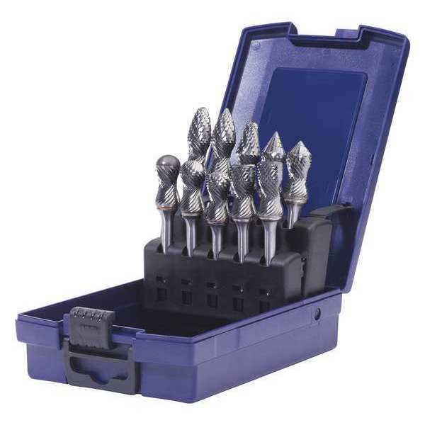 Carbide Bur Set, Double Cut, 10 pcs., 1/4in