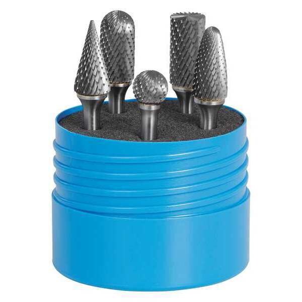 Carbide Bur Set, Double Cut, 5 pcs., 1/4in.