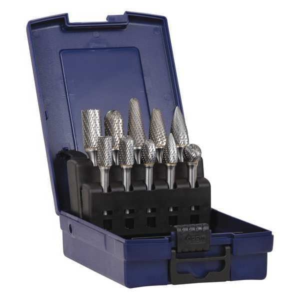 Carbide Bur Set, 1/4 in. Shank, 10 pcs.