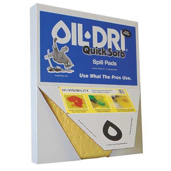 Sorbents, 2 gal/pk, 0.1 gal/pad, Universal Absorbed, Yellow, Polypropylene, 20 PK