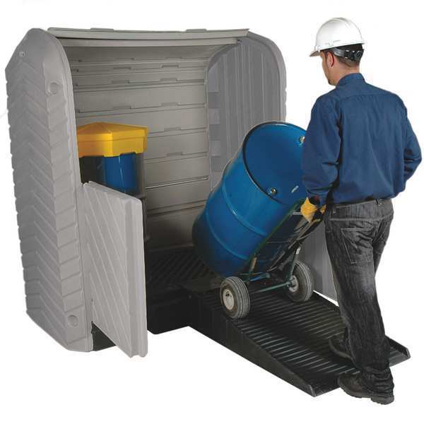 Rolltop Drum Spill Containment System, 66 gal Spill Capacity, 2 Drum, Polyethylene