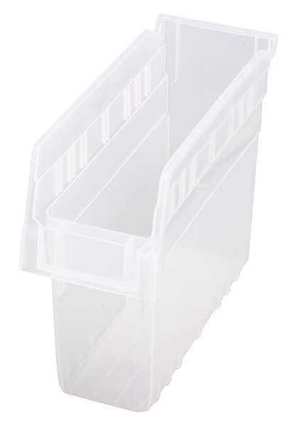 Shelf Storage Bin, Clear, Polypropylene, 11 5/8 in L x 4 3/8 in W x 8 in H, 30 lb Load Capacity