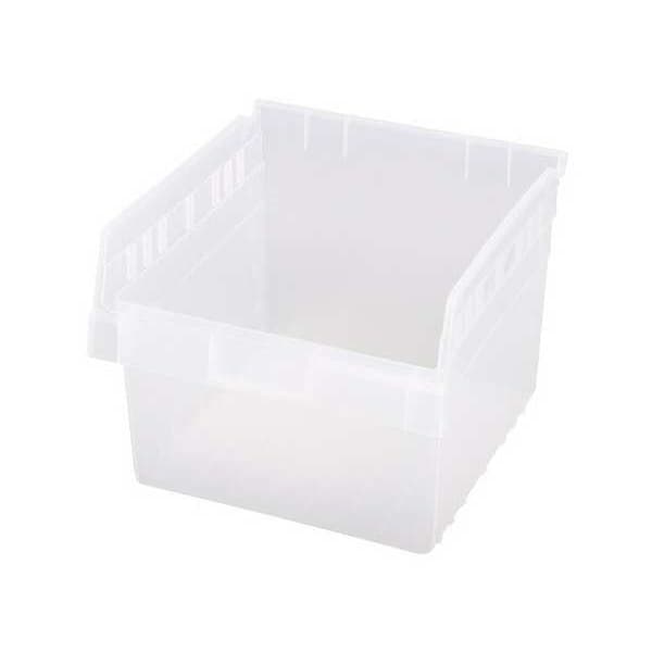 Shelf Storage Bin, Clear, Polypropylene, 11 5/8 in L x 11 1/8 in W x 8 in H, 60 lb Load Capacity