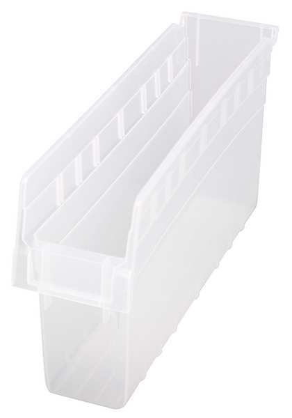 Shelf Storage Bin, Clear, Polypropylene, 17 7/8 in L x 4 3/8 in W x 8 in H, 50 lb Load Capacity