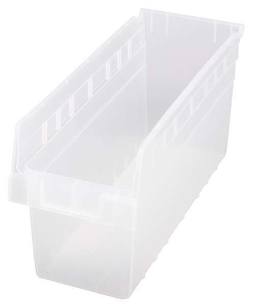 Shelf Storage Bin, Clear, Polypropylene, 17 7/8 in L x 6 5/8 in W x 8 in H, 50 lb Load Capacity