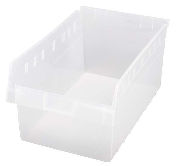 Shelf Storage Bin, Clear, Polypropylene, 17 7/8 in L x 11 1/8 in W x 8 in H, 70 lb Load Capacity
