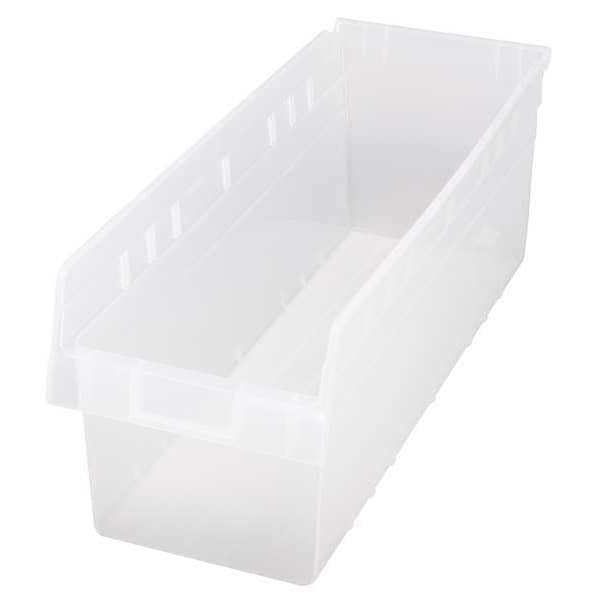 Shelf Storage Bin, Clear, Polypropylene, 23 5/8 in L x 11 1/8 in W x 8 in H, 75 lb Load Capacity