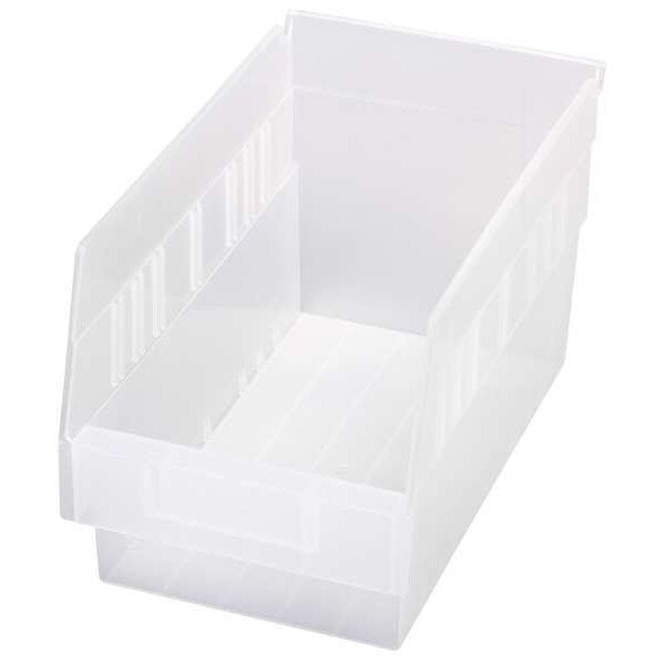Shelf Storage Bin, Clear, Polypropylene, 11 5/8 in L x 6 5/8 in W x 6 in H, 30 lb Load Capacity