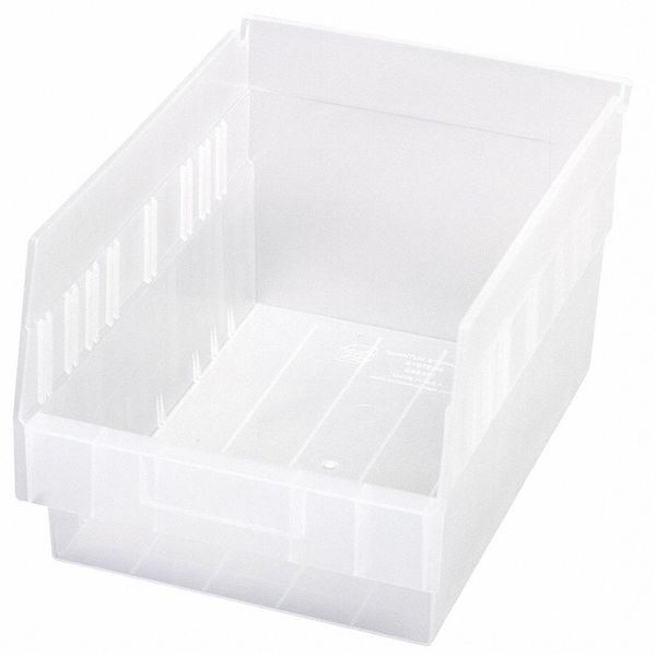 Shelf Storage Bin, Clear, Polypropylene, 11 5/8 in L x 8 3/8 in W x 6 in H, 50 lb Load Capacity