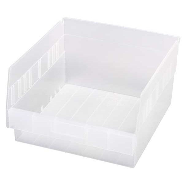 Shelf Storage Bin, Clear, Polypropylene, 11 5/8 in L x 11 1/8 in W x 6 in H, 50 lb Load Capacity