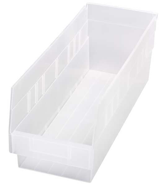 Shelf Storage Bin, Clear, Polypropylene, 17 7/8 in L x 6 5/8 in W x 6 in H, 40 lb Load Capacity