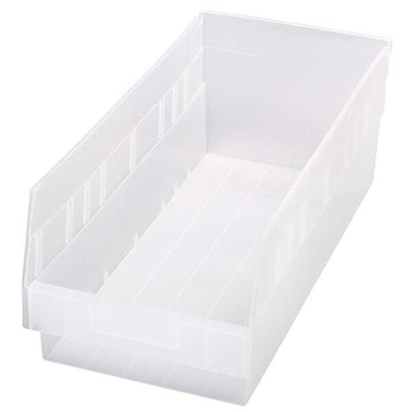 Shelf Storage Bin, Clear, Polypropylene, 17 7/8 in L x 8 3/8 in W x 6 in H, 50 lb Load Capacity