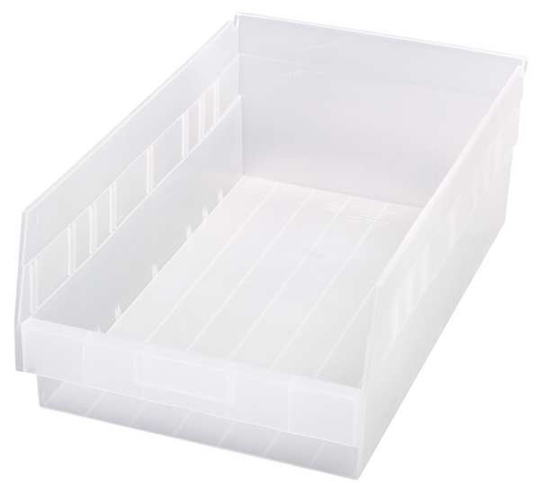 Shelf Storage Bin, Clear, Polypropylene, 17 7/8 in L x 11 1/8 in W x 6 in H, 60 lb Load Capacity