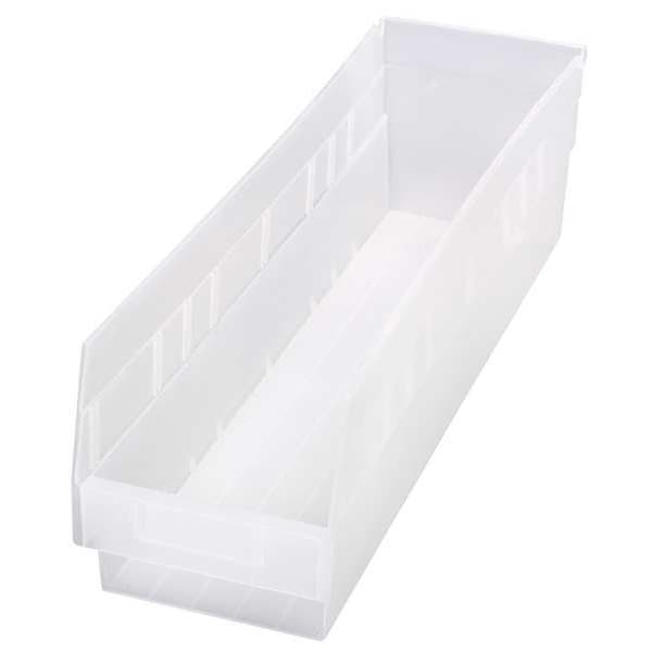 Shelf Storage Bin, Clear, Polypropylene, 23 5/8 in L x 6 5/8 in W x 6 in H, 50 lb Load Capacity