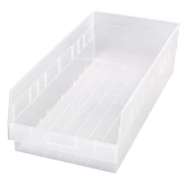 Shelf Storage Bin, Clear, Polypropylene, 23 5/8 in L x 11 1/8 in W x 6 in H, 65 lb Load Capacity