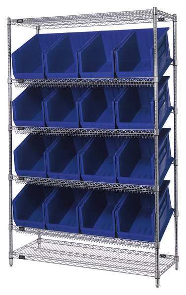 Steel Wire Pick Rack, 48 in W x 74 in H x 18 in D, 6 Shelves, Silver/Blue