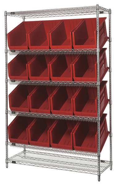 Steel Wire Pick Rack, 48 in W x 74 in H x 18 in D, 6 Shelves, Silver/Red