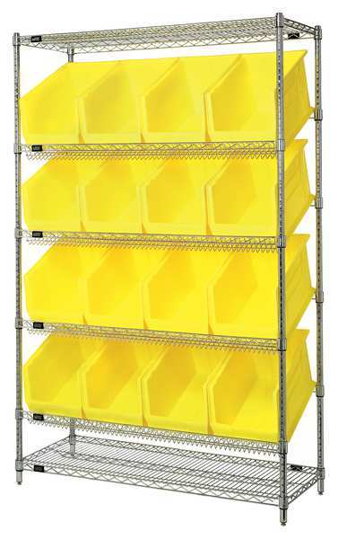 Steel Wire Pick Rack, 48 in W x 74 in H x 18 in D, 6 Shelves, Silver/Yellow