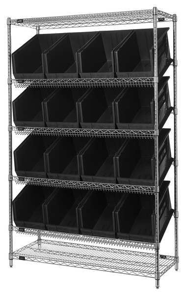 Steel Wire Pick Rack, 48 in W x 74 in H x 18 in D, 6 Shelves, Silver/Black