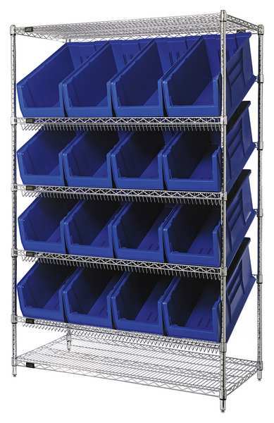 Steel Wire Pick Rack, 48 in W x 74 in H x 24 in D, 6 Shelves, Silver/Blue