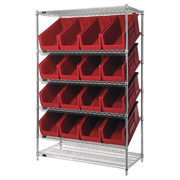 Steel Wire Pick Rack, 48 in W x 74 in H x 24 in D, 6 Shelves, Silver/Red