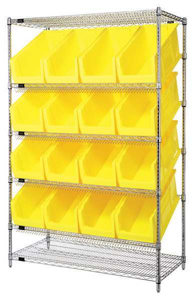 Steel Wire Pick Rack, 48 in W x 74 in H x 24 in D, 6 Shelves, Silver/Yellow