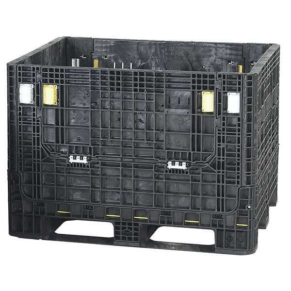 Black Collapsible Bulk Container, Plastic, 25.2 cu ft Volume Capacity