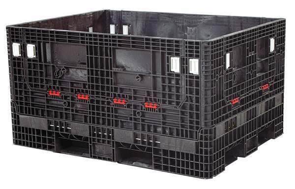 Black Collapsible Bulk Container, Plastic, 42.6 cu ft Volume Capacity