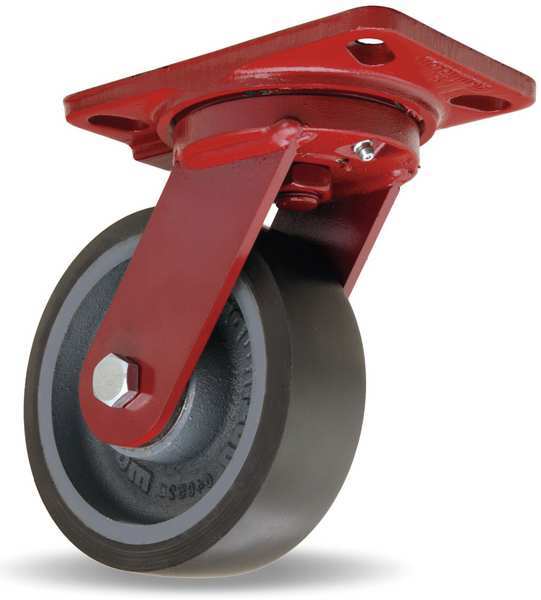 Plate Caster, Swivel, Poly, 6 in., 1560 lb.