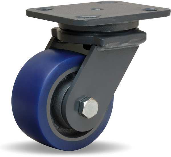 Plate Caster, Swivel, Poly, 4 in., 600 lb., Blue