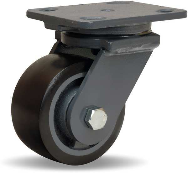 Plate Caster, Swivel, Poly, 4 in., 975 lb., Blk, B