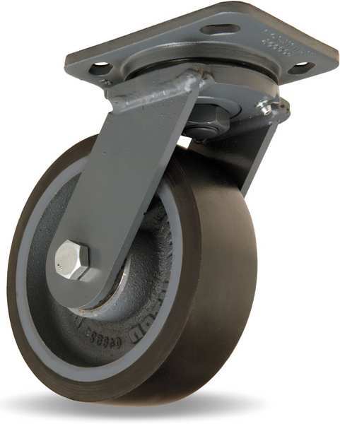 Plate Caster, Swivel, Poly, 6 in., 1560 lb., Blk, B